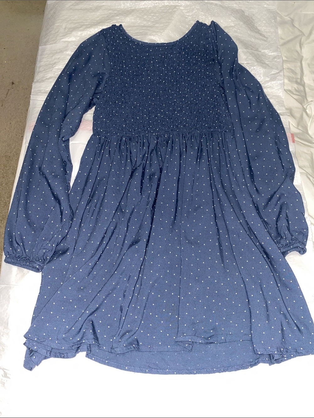 SO Navy Blue Polka Dot Smocked Dress